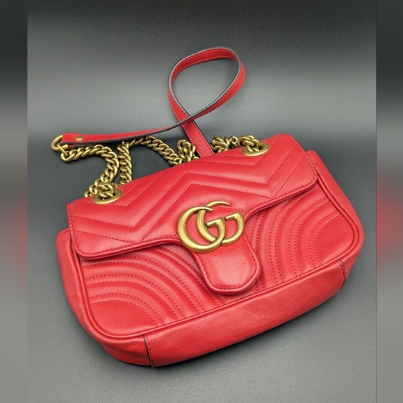 Gucci Handbags - Gucci GG Marmont Leather Shoulder Bag – Red